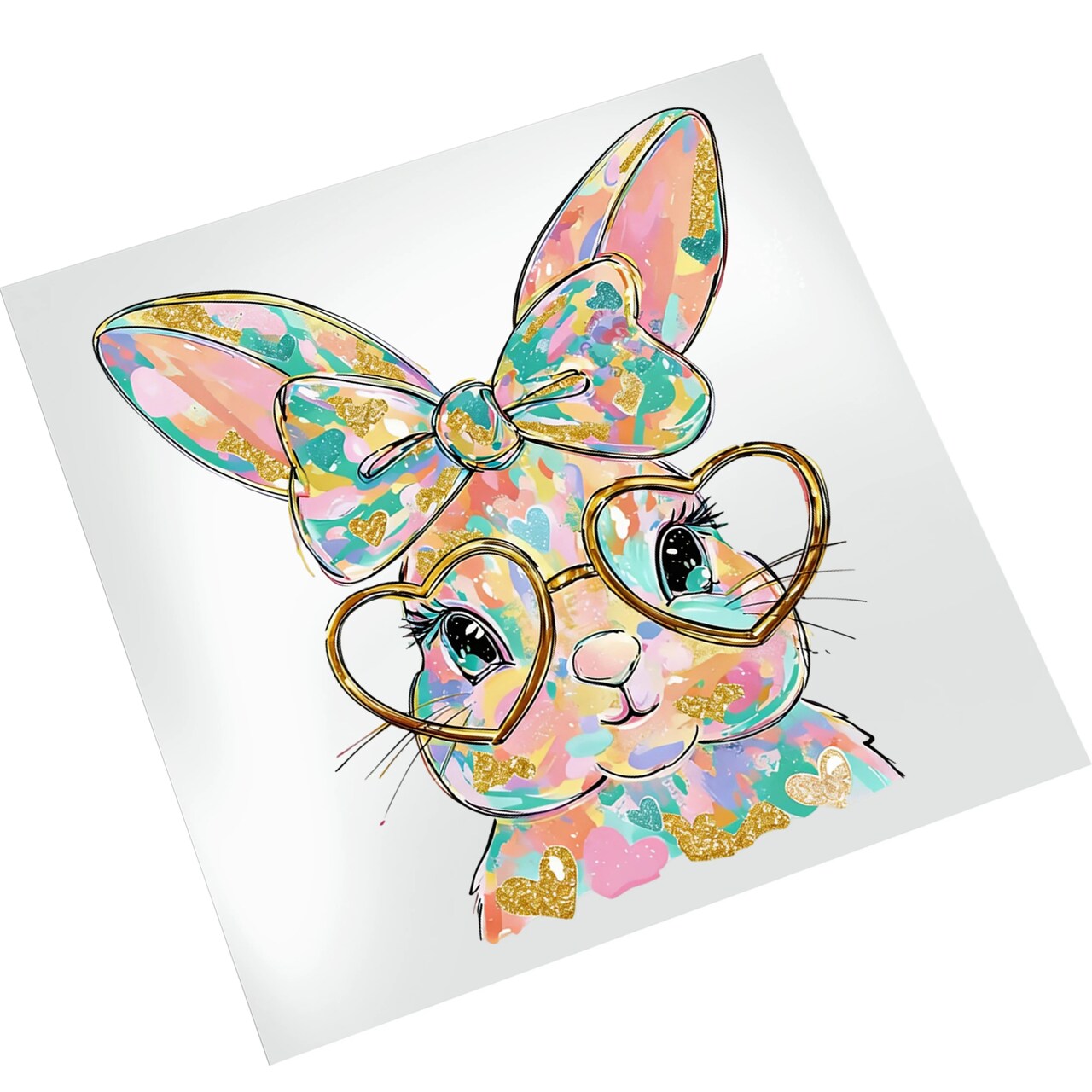 Easter DTF Transfer - Bunny Gold Heart Glasses Ready To Press